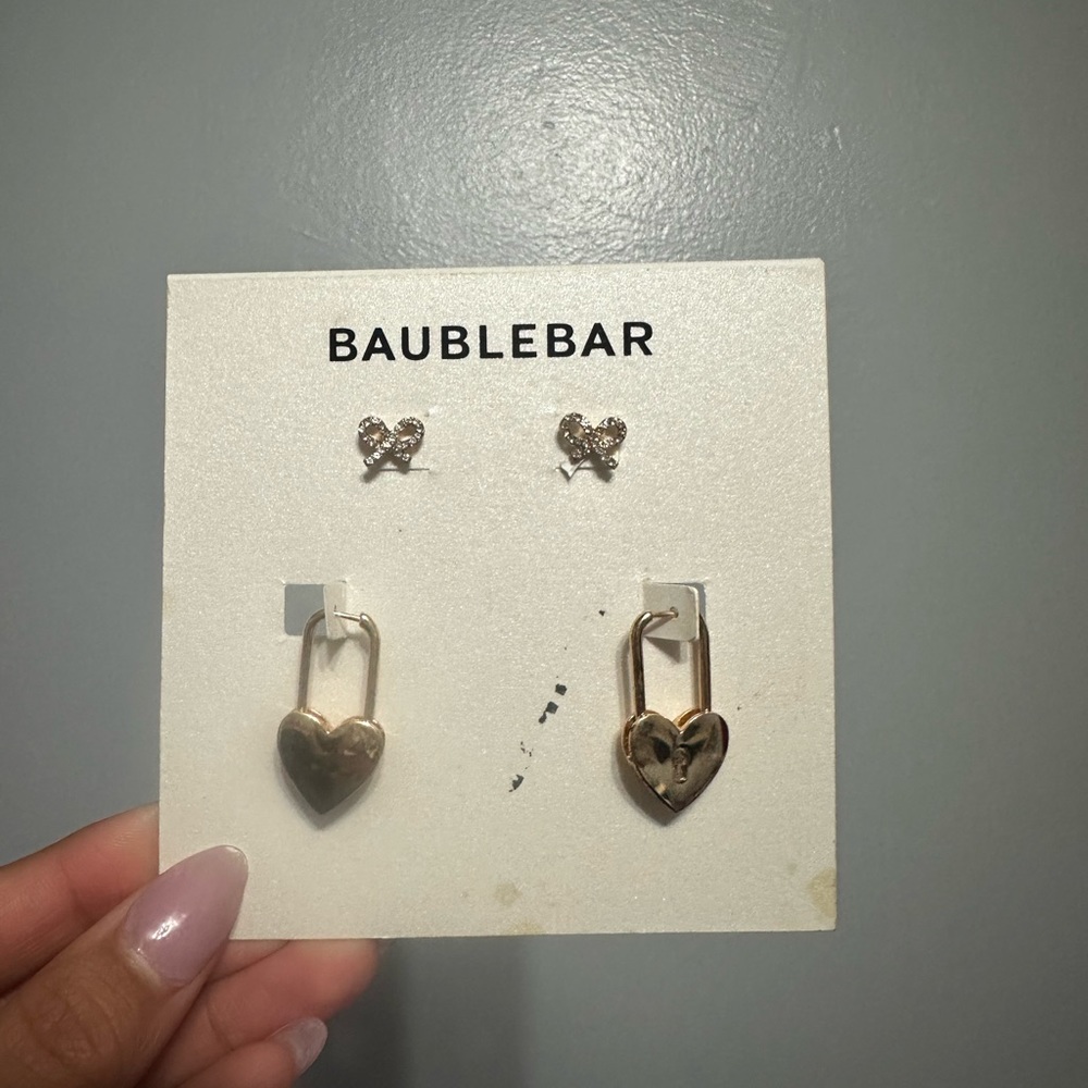 Bauble Bar earrings bow and heart locket